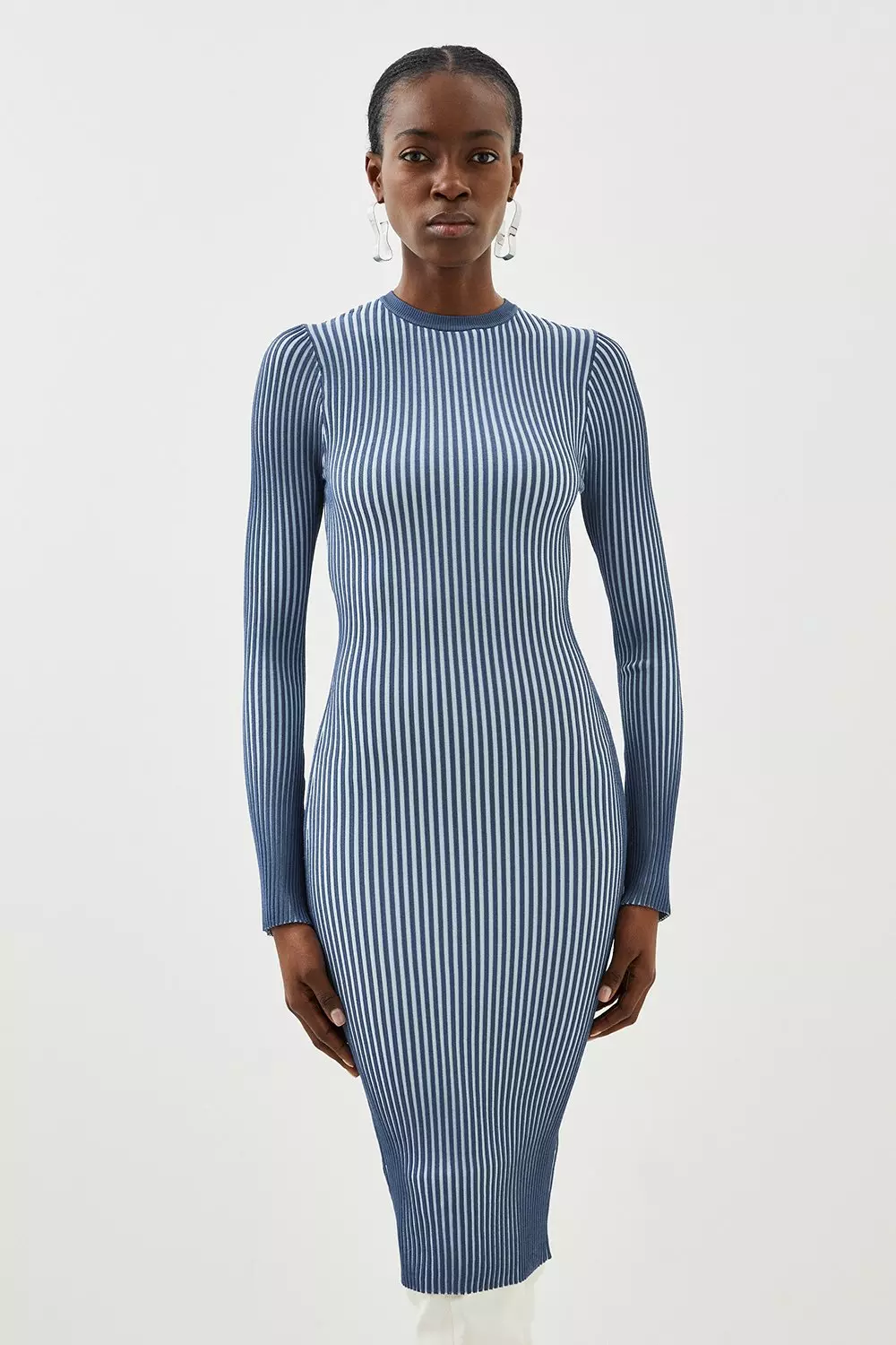 Premium Drape Contrast Stitch Knit Pencil Dress Karen Millen